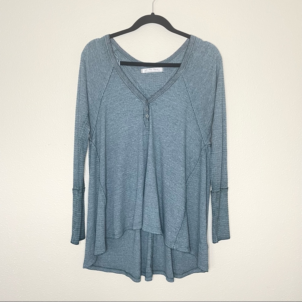 We the Free Green Smoke Free Swing Thermal Blouse Top Long Sleeve